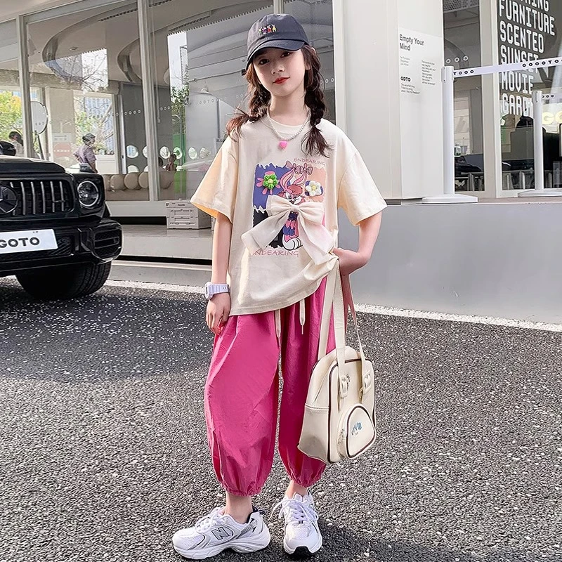 女童t恤套装夏装2025新款洋气时髦工装裤儿童夏季网红短袖两件套