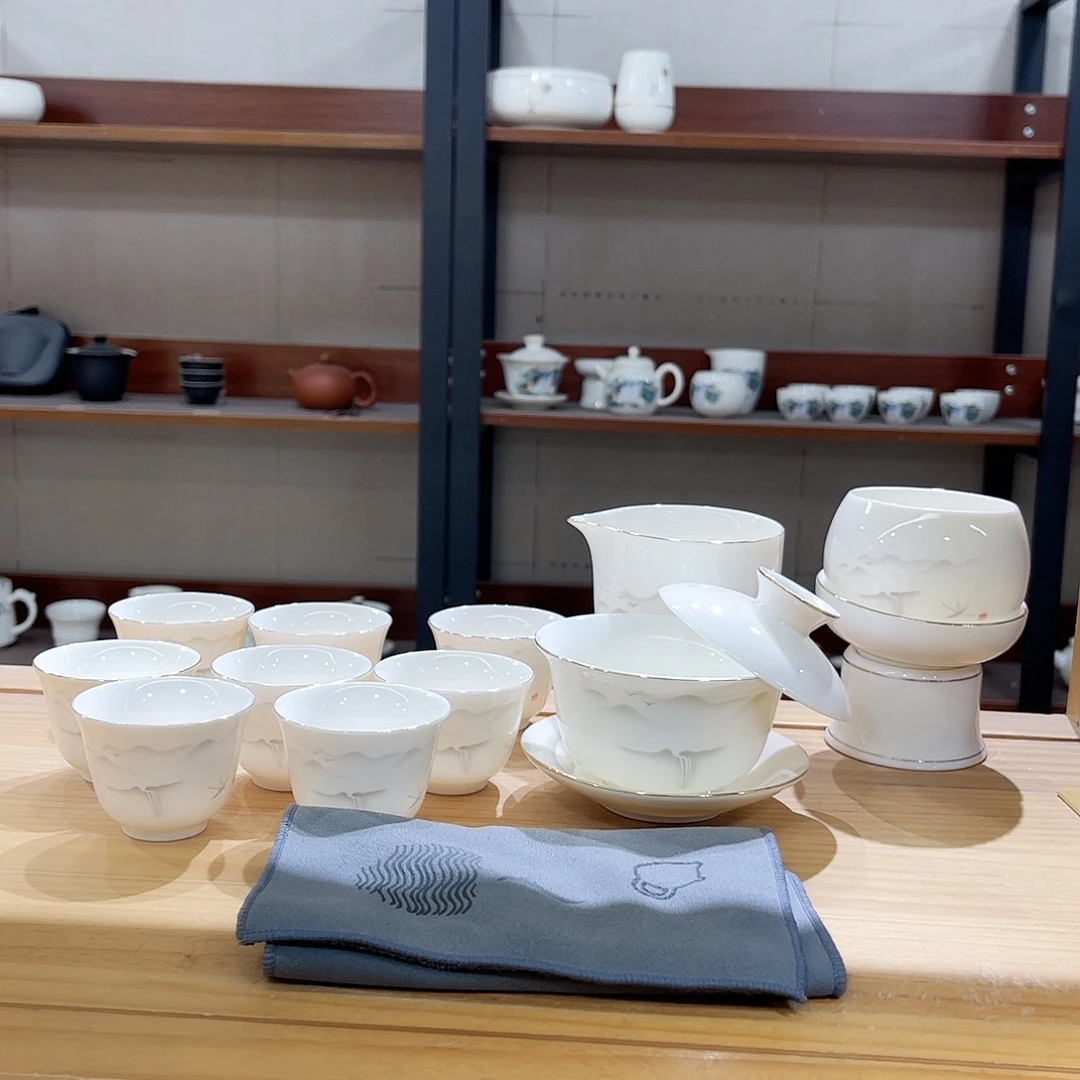 高端羊脂玉茶具套装