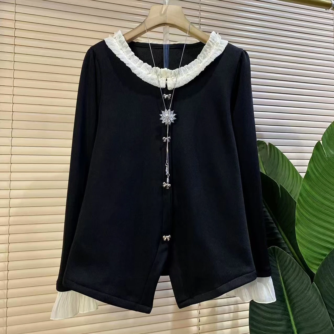 Y-6005胖mm欧货时尚新款甜美花边不等式开衩设计女人衫