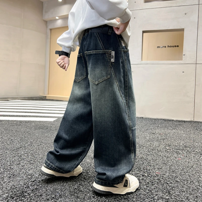 男童春秋款裤子儿童痞帅秋装牛仔裤2025新款中大童洋气直筒长裤潮