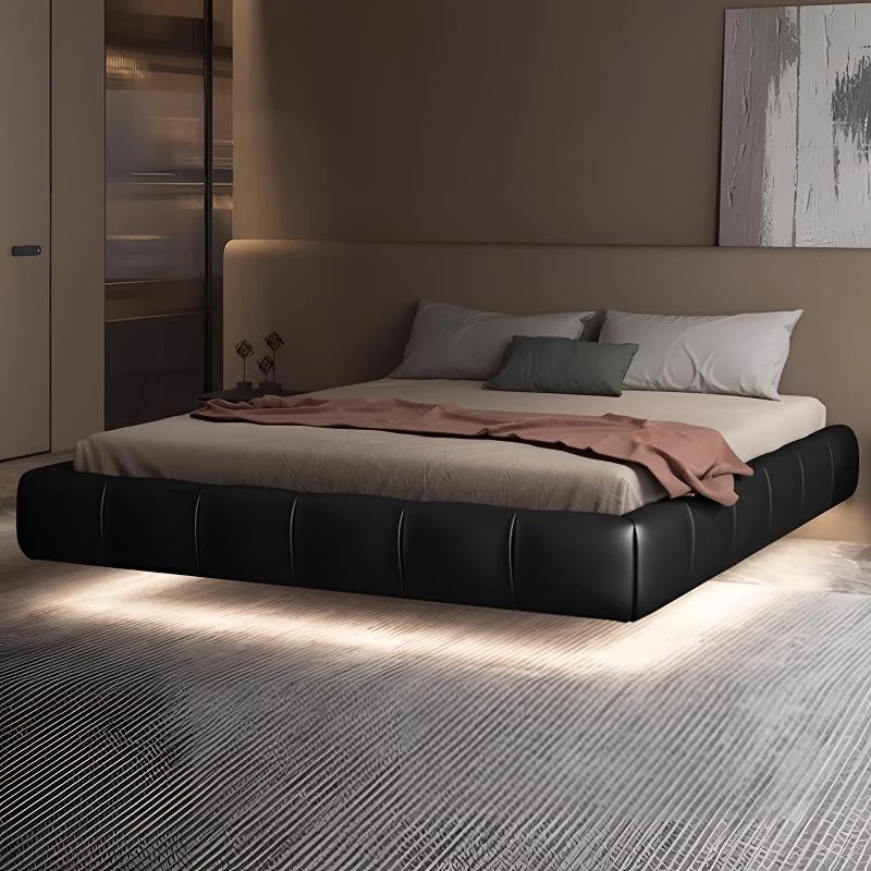 无床头泡芙悬浮床真皮床现代简约省空间无靠背主卧双人床意式大床