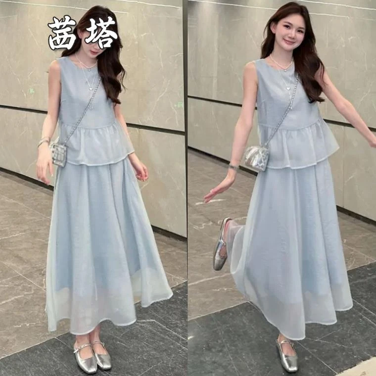 巨好看的夏日套装女2025爆款温柔减龄荷叶边无袖上衣半身裙两件套
