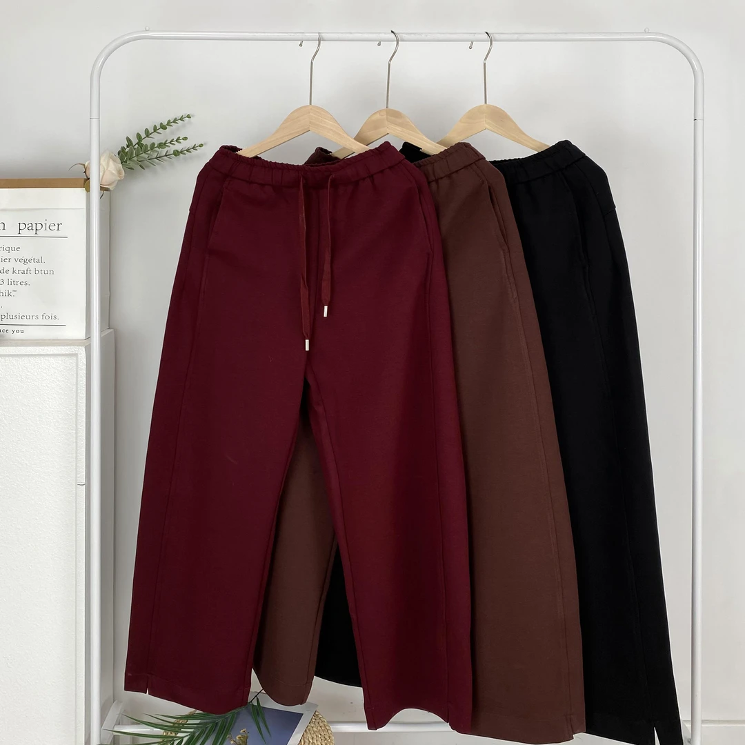 2024秋冬季爆款抽绳松紧腰窄版直筒裤女时尚休闲显瘦百搭长裤5777