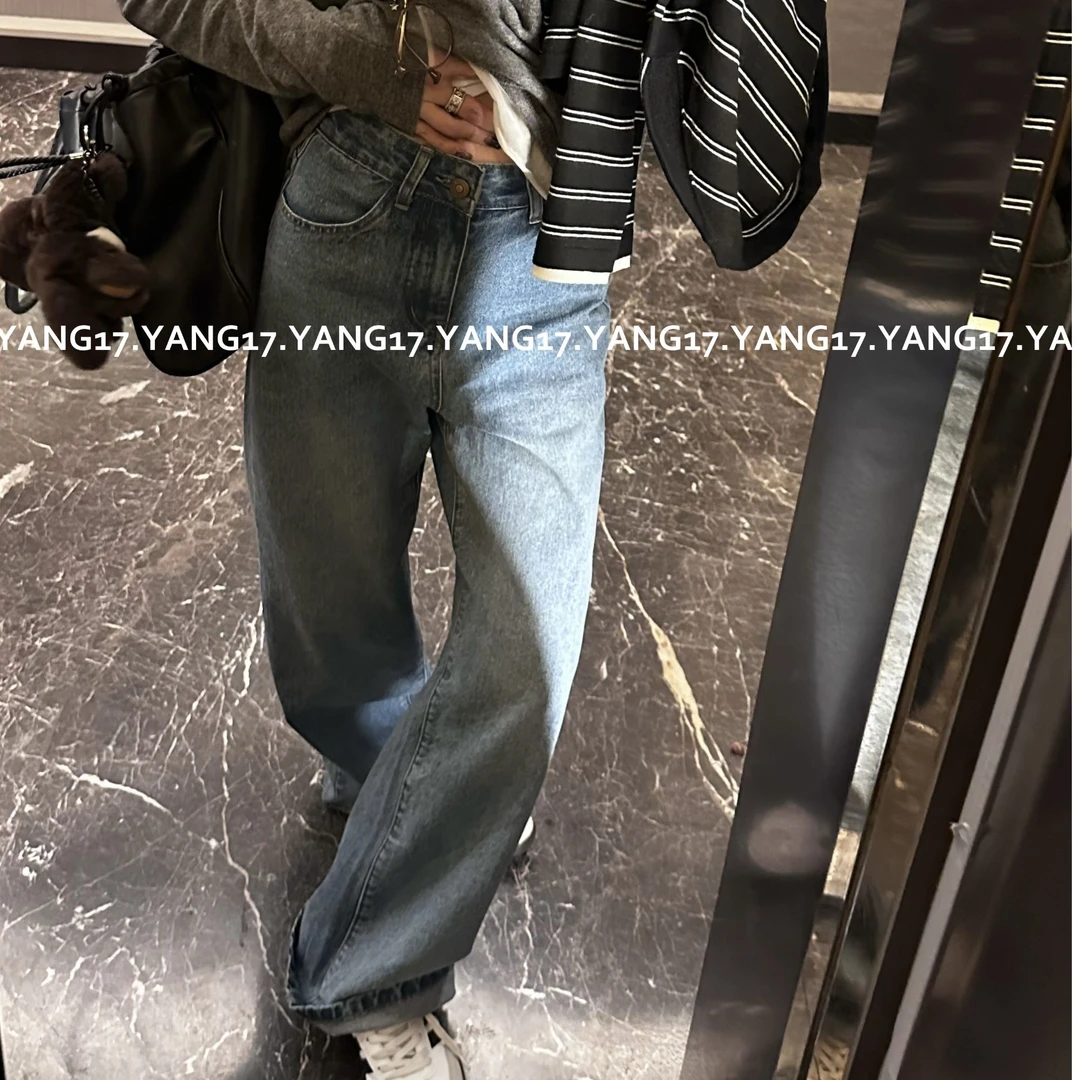 杨十七 “第五大道”水洗牛仔裤百搭磨白长裤直筒裤牛仔阔腿裤