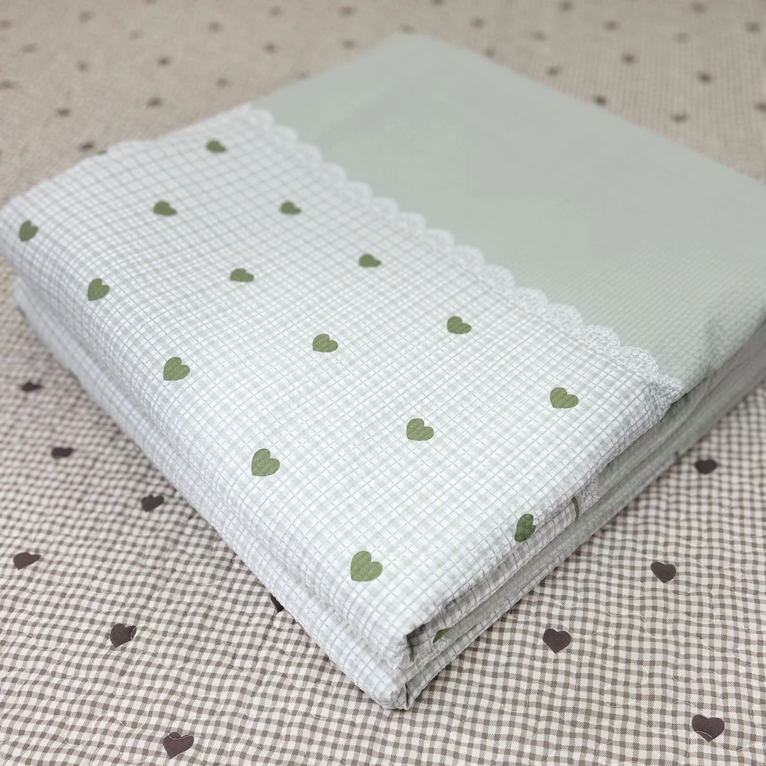 A类水洗泡芙绵【甜心绿】提花有氧单被套小清新可爱被罩-Q