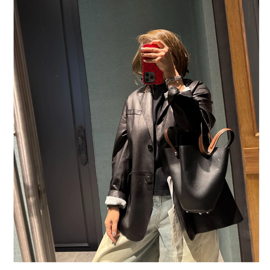 COCOLINDA | 【100%绵羊皮】长久主义洒脱薄款 西装款皮衣F2944