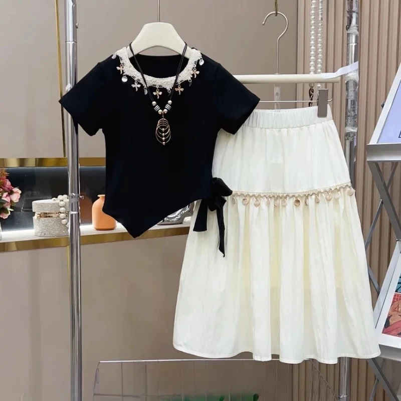 女童夏装连衣裙2025新款洋气波西米亚裙子小女孩短袖半身裙两件套