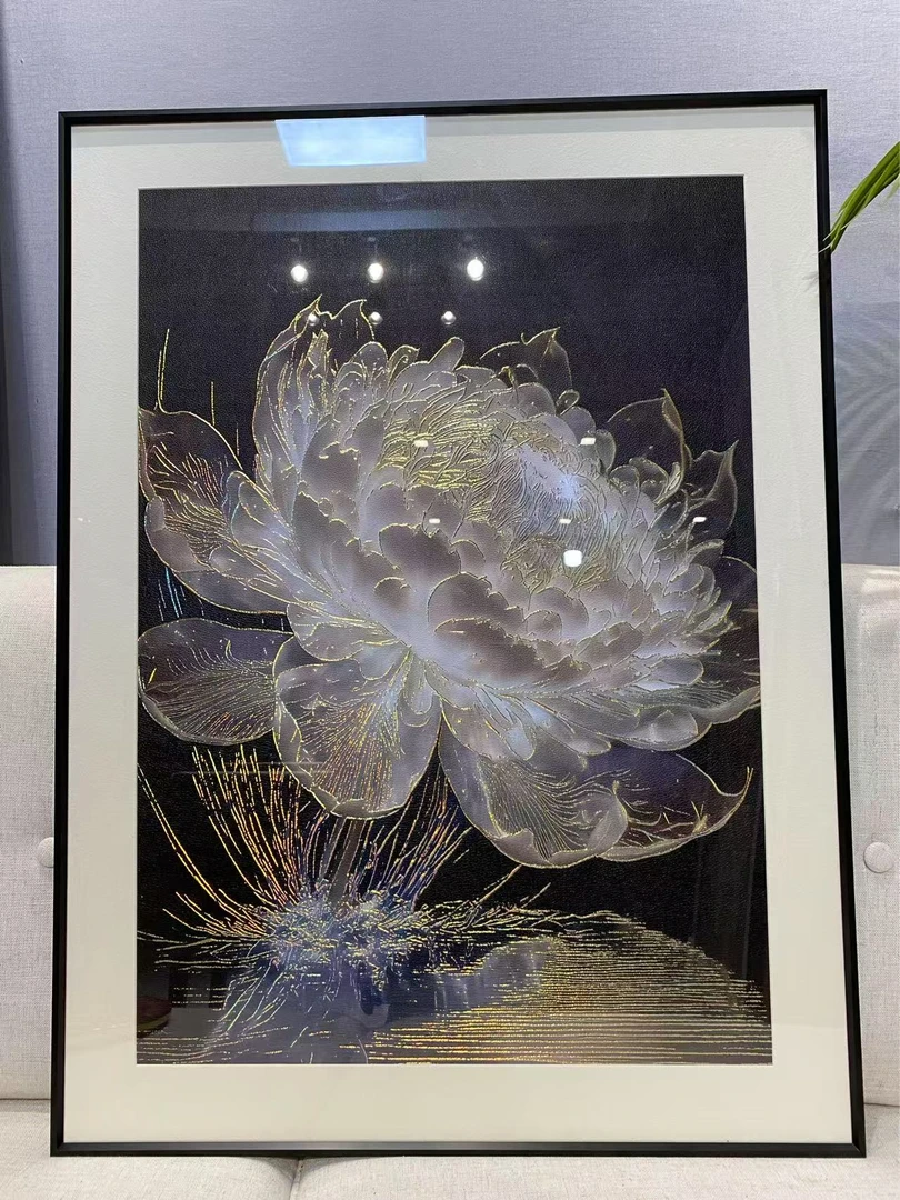 立体金箔描金光影睡莲现代简约装饰画客厅玄关沙发背景墙壁挂画