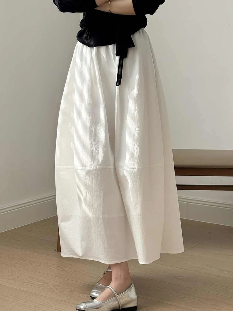 白色月光半身花苞中长款裙子jk度假A字女士夏季休闲防透宽松洋气