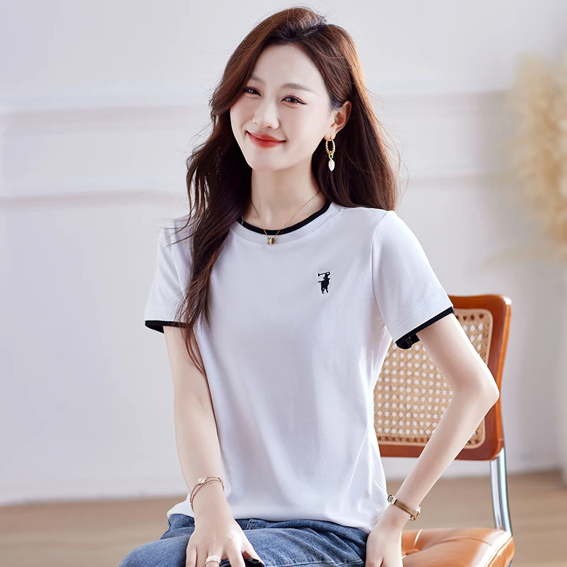 正肩短袖t恤女2025新款夏季爆款高端女装修身上衣洋气半袖体恤衫