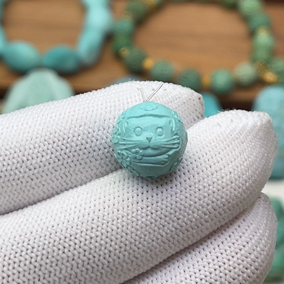 绿松石未镶嵌珠宝奇石猫咪珠