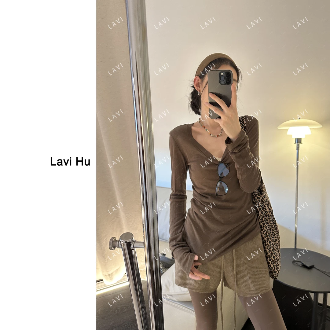 银河旅行家 天 丝+羊毛 时尚修身打底长袖常规款V领打底衫69012