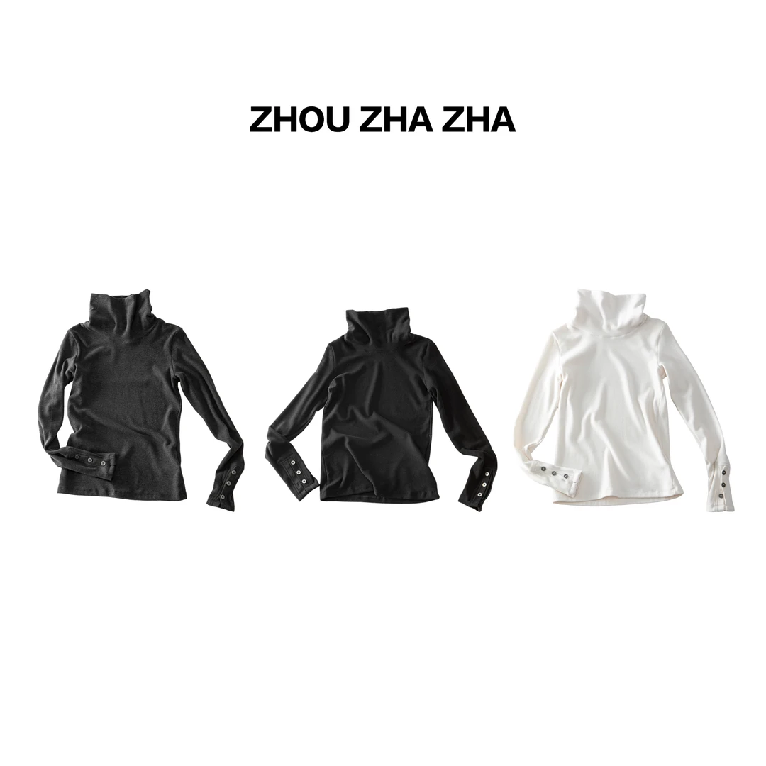 【周炸炸】棉质高领设计感修身显瘦分割线抓绒打底衫上衣#535565