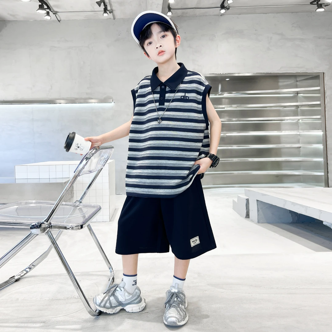 男童夏款套装2025新款夏季POLO衫中大儿童两件套潮【奇斯熊】B5396