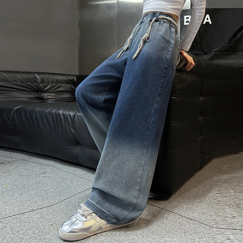 女童牛仔裤2025秋季新款洋气渐变直筒牛仔长裤中大童时髦学生裤子