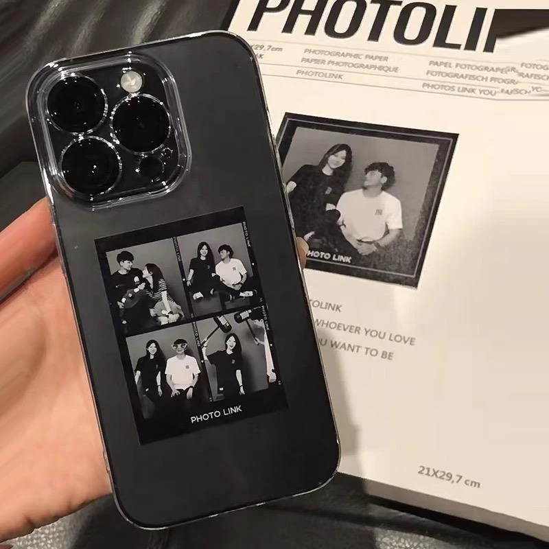 简约ins黑灰透明壳DIY来图定制照片适用苹果14Promax手机壳16小众