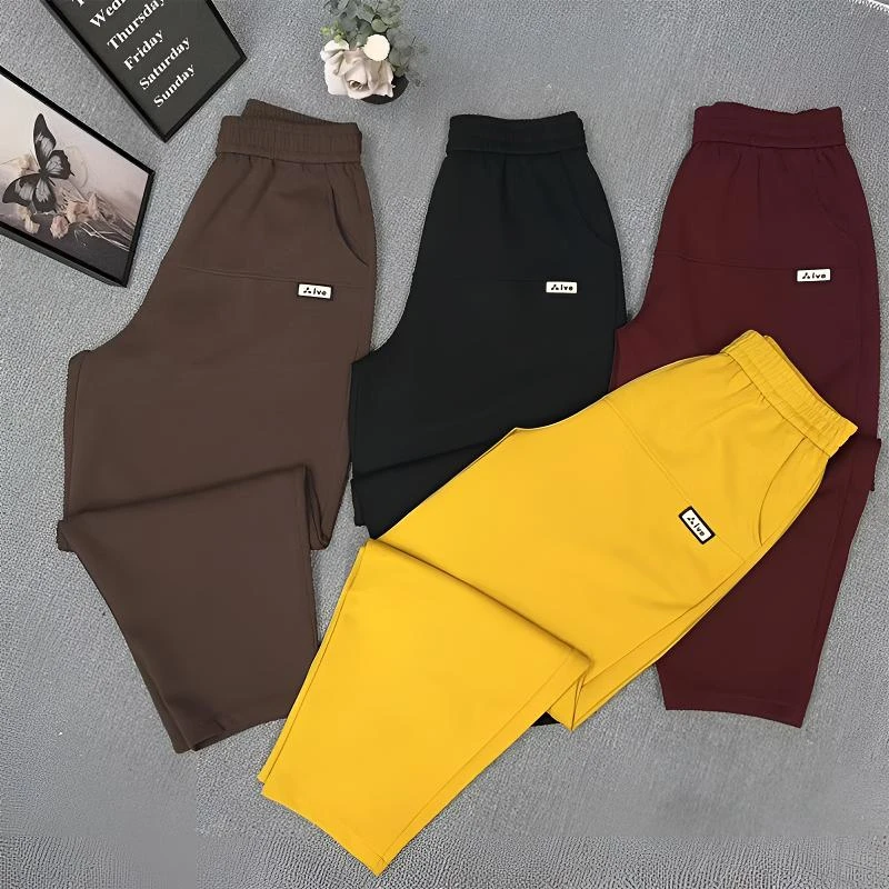 大龄妈妈装2025秋季高腰宽松紧腰字母刺绣重磅加厚休闲裤女老爹裤