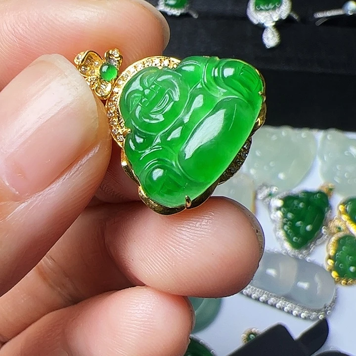 翡翠18K金镶嵌吊坠(不含链)