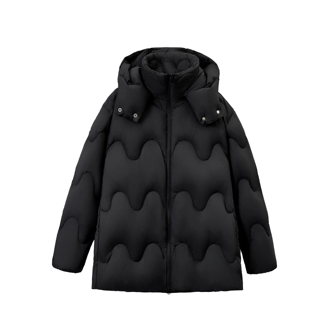 宽松中长款厚连帽冬季蓬松冰川连帽肯豆风8985