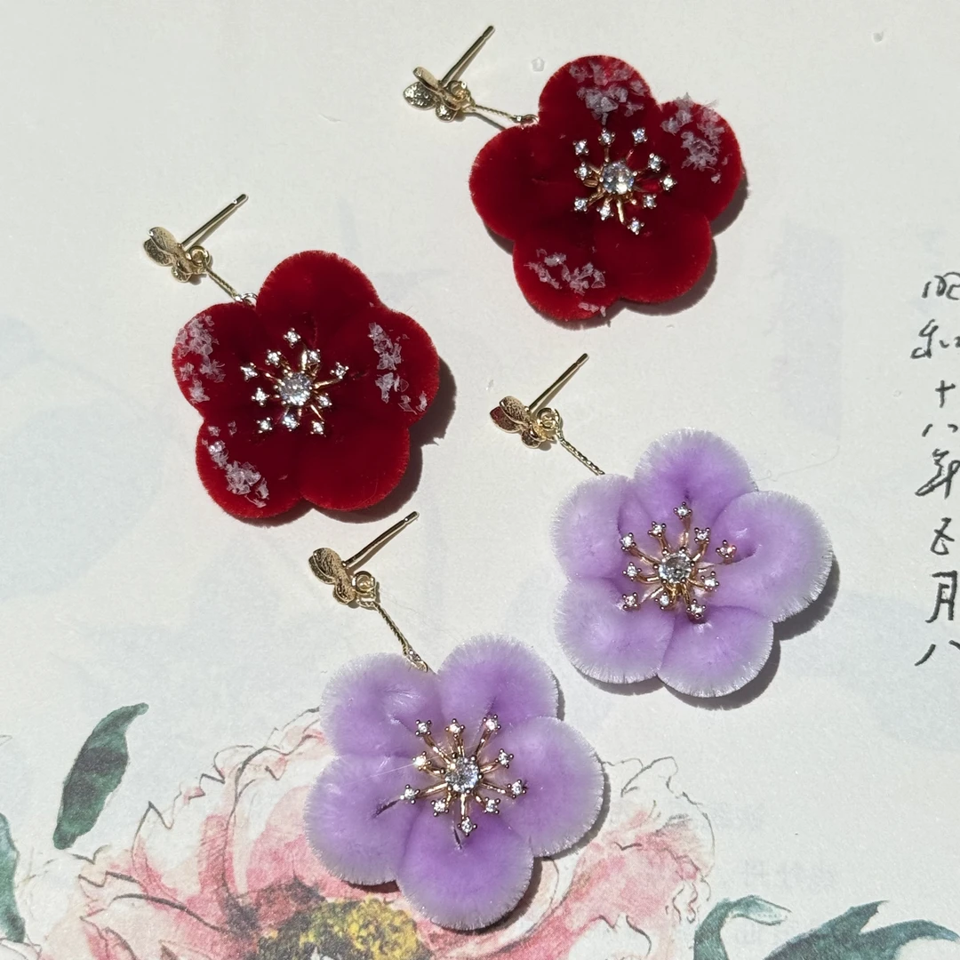 梅花胖绒耳饰 非遗绒花手工耳饰耳钩款日常百搭