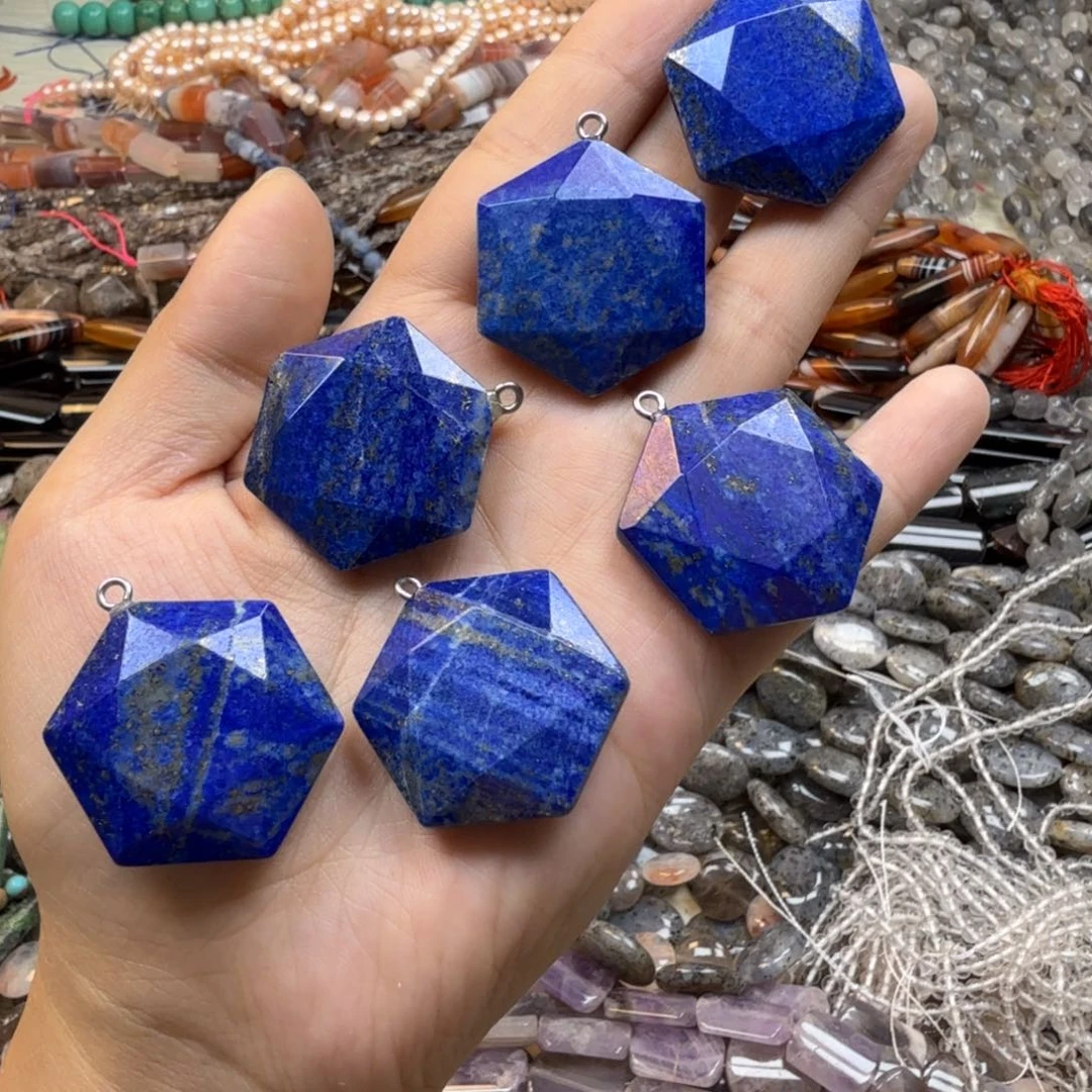 水晶珠宝半成品未镶嵌卡27青金六芒星吊坠一个