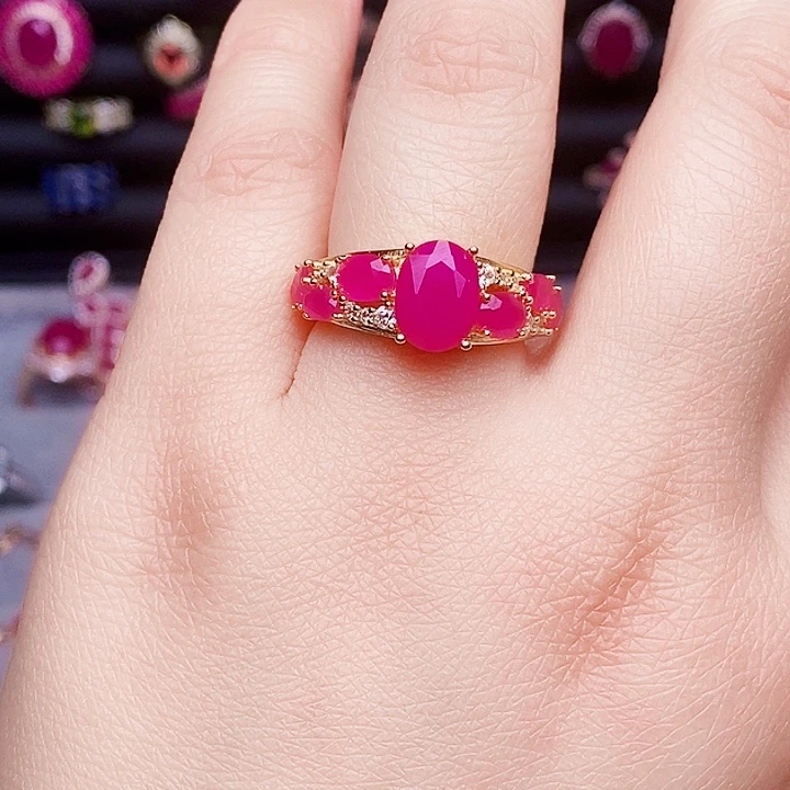 红宝石戒指银S925镶嵌