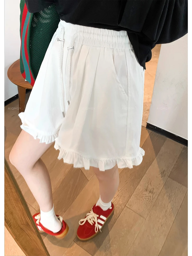 孕妇短裤花边夏季新款抽绳A字外穿休闲五分薄款休闲阔腿时髦裤子