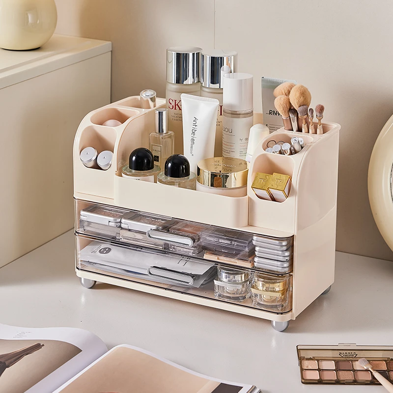 桌面化妆盒收纳盒家用透明大容量梳妆台护肤多功能新高级感置物架