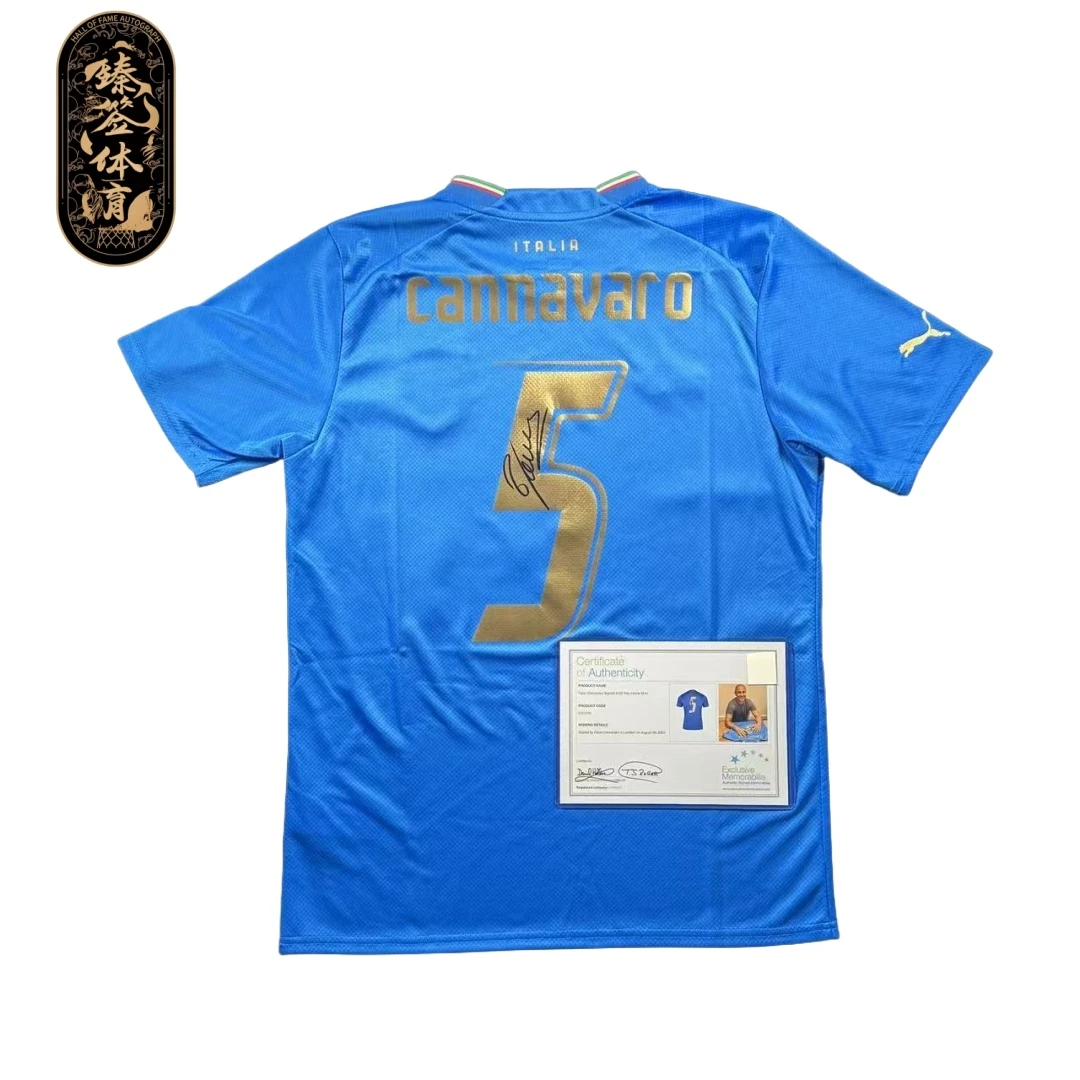 【铭人堂】卡纳瓦罗亲签意大利2022赛季主场球迷版球衣收藏（EM认证）