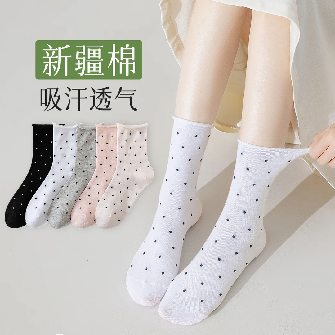 波点夏季冬季女秋季中筒袜少女风吸湿防汗月子袜系列宽松口