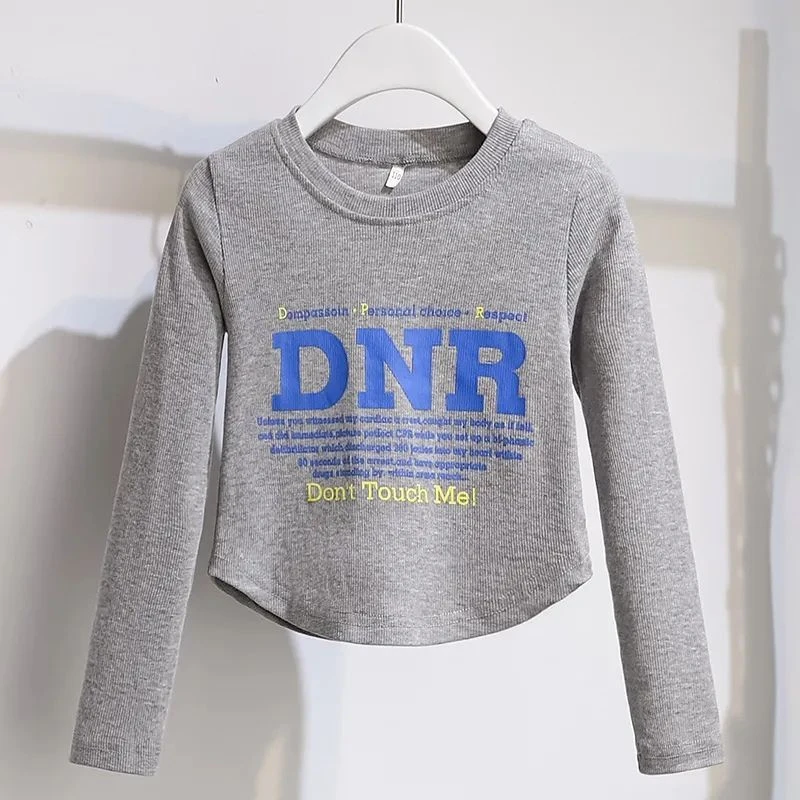 女童网红长袖T恤2025新款中大童春秋上衣圆领修身潮范百搭打底衫