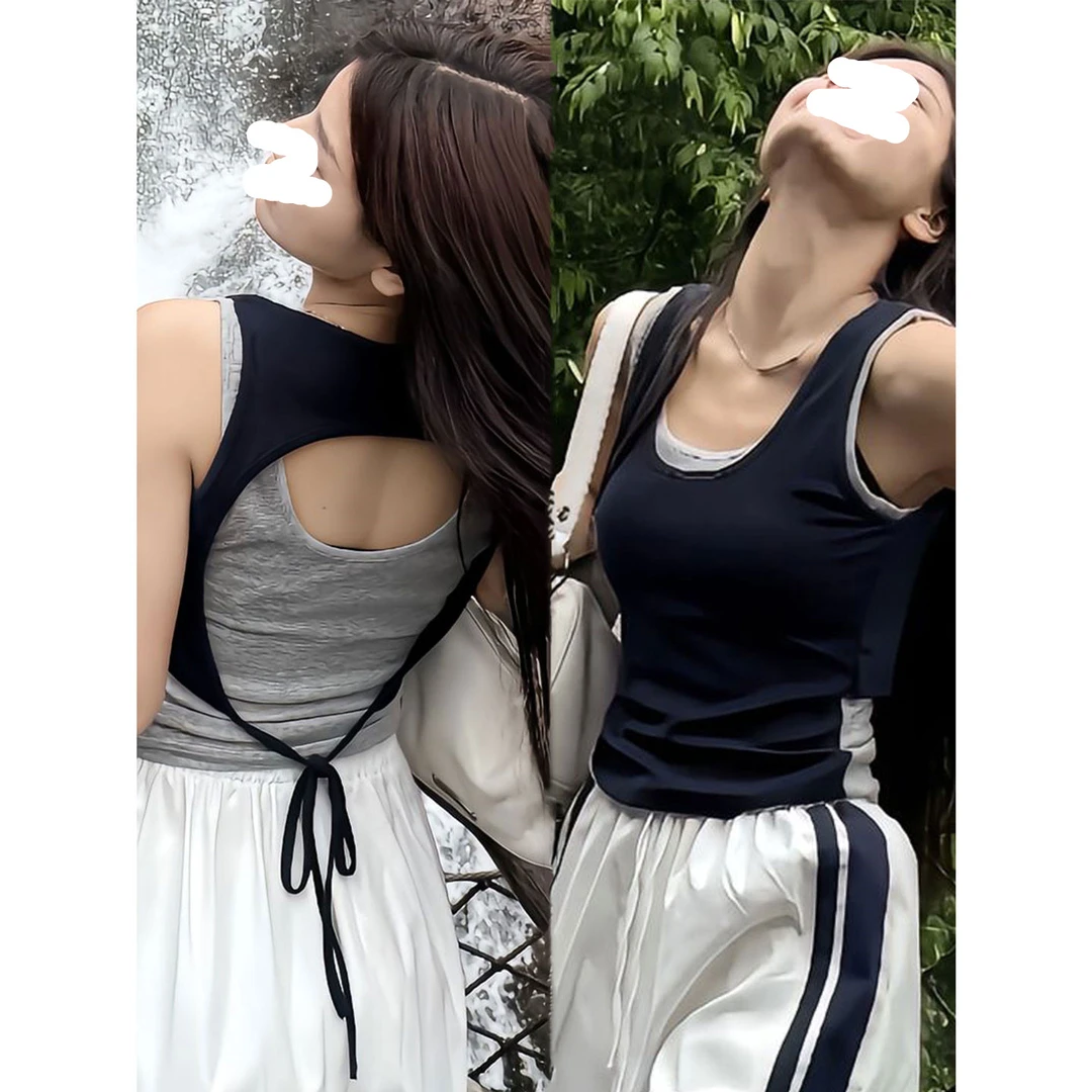 【后背绑带背心】夏季新款显瘦时尚小众设计感无袖上衣背心