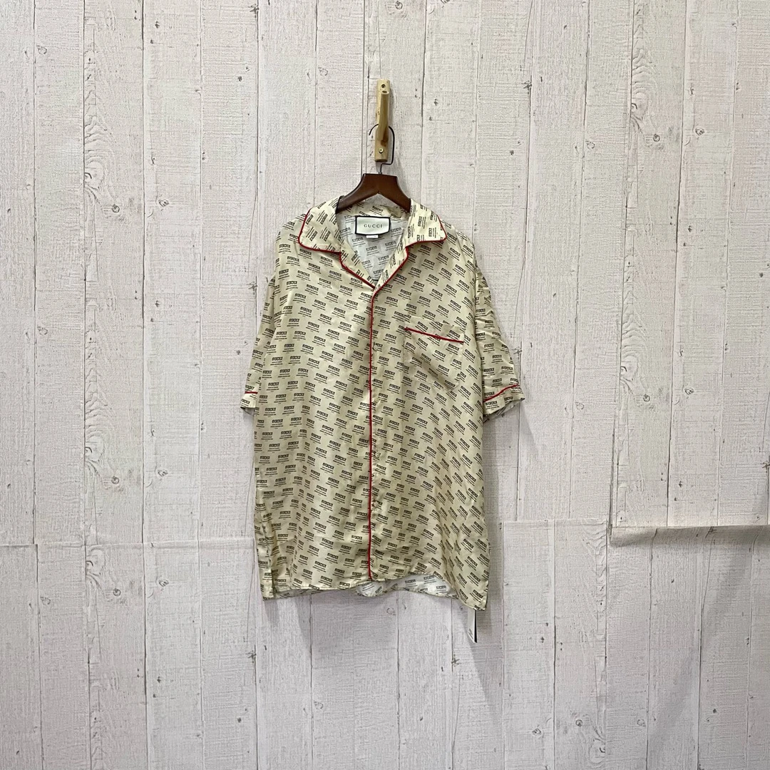 95新 GUCCI/古驰 弹幕logo短袖衬衫 52码/601371