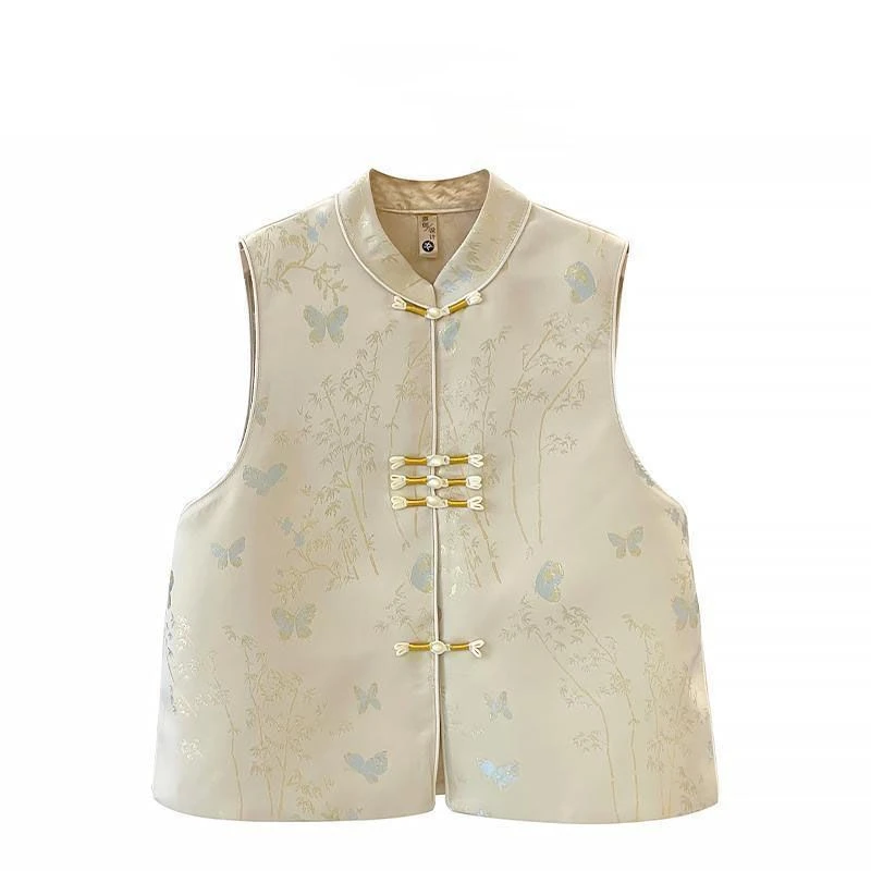 秋装新中式重磅织锦马甲盘扣背心坎肩国风外套时尚小众马夹复古风