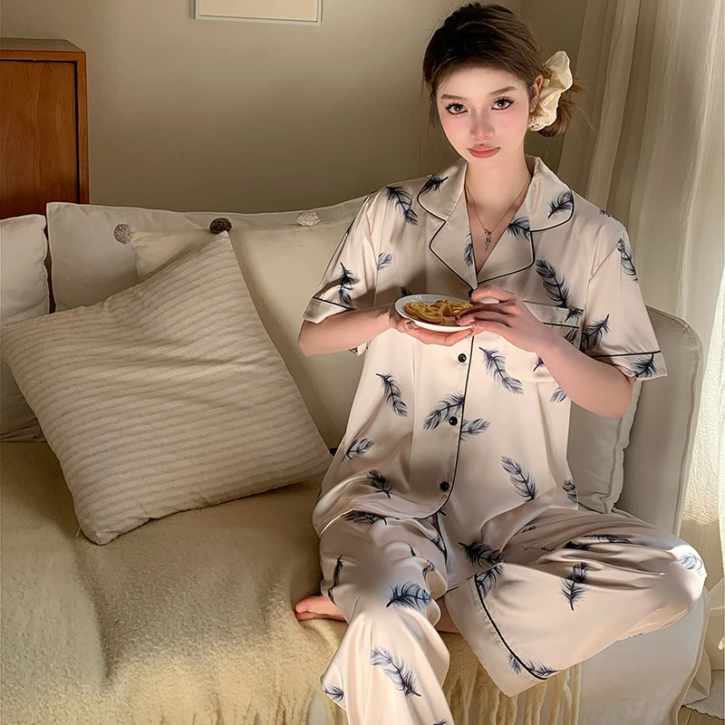 【绯羽信珐】明星杨幂同款水光绸睡衣女春夏季网红高级感家居服