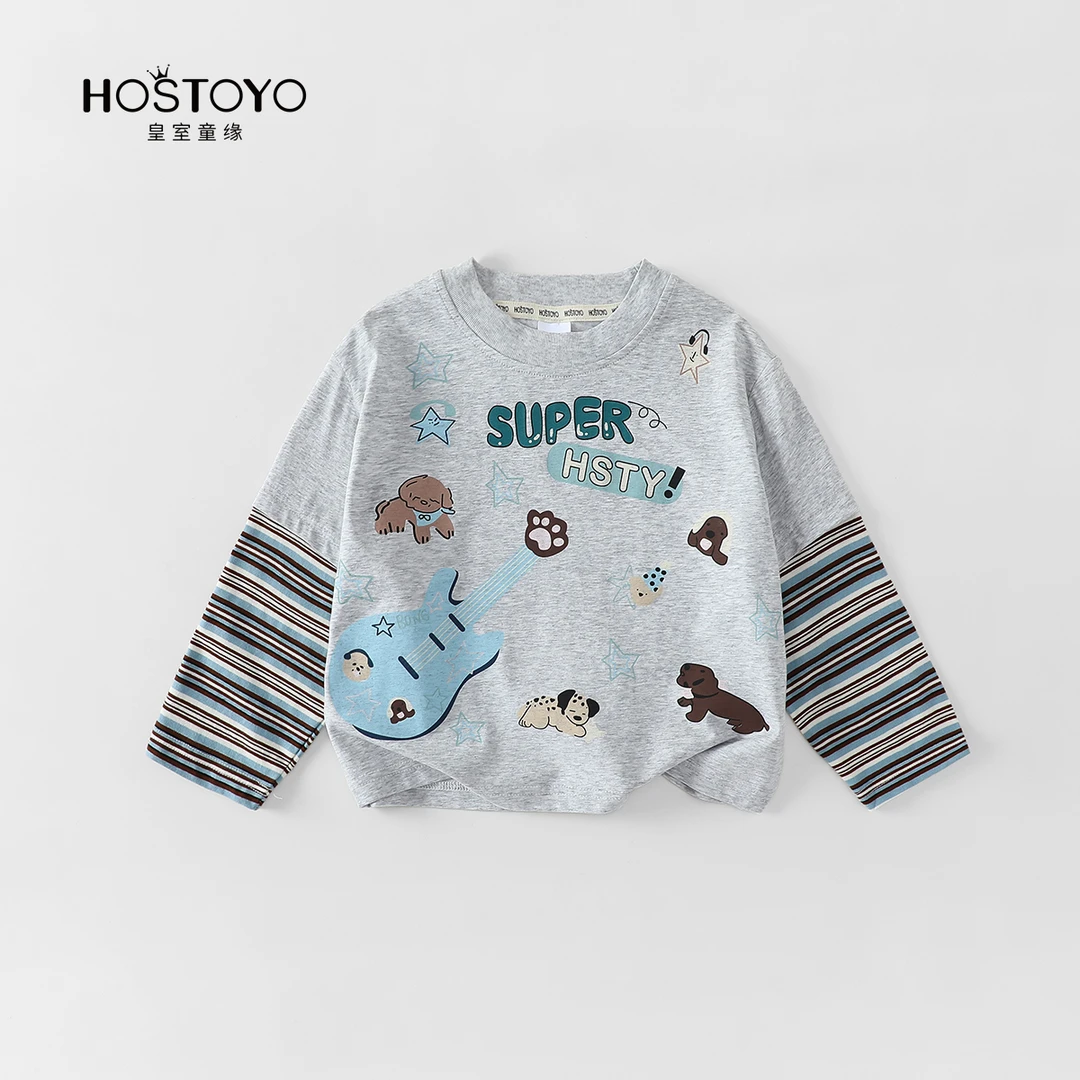 皇室童缘2025秋季男童新款休闲卡通拼接假两件T恤衫17330235038