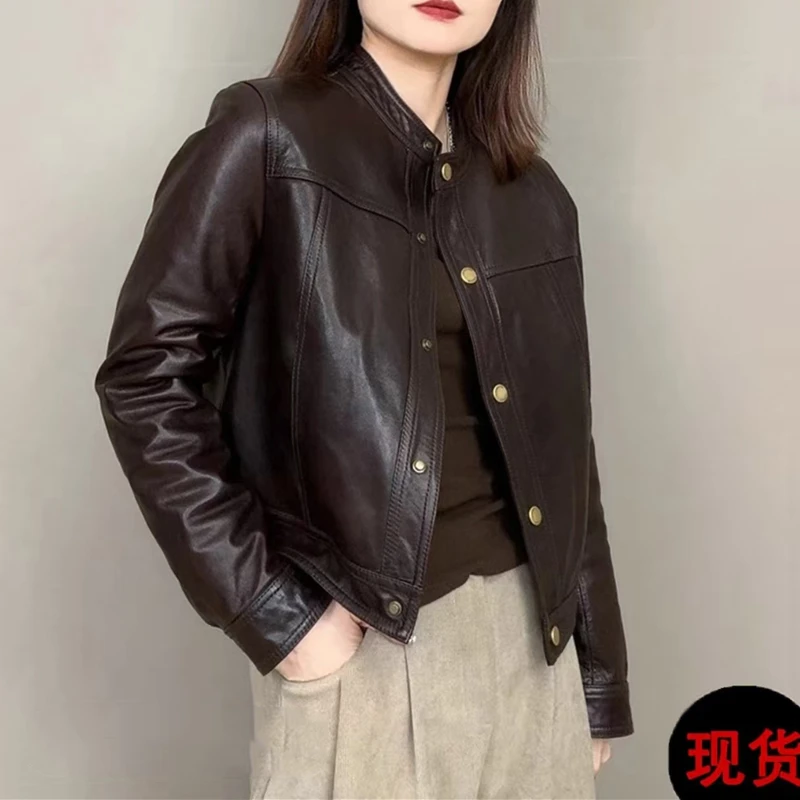 海宁真皮皮衣女2025年短款修身洋气外套早秋新款显瘦潮流时尚宽松