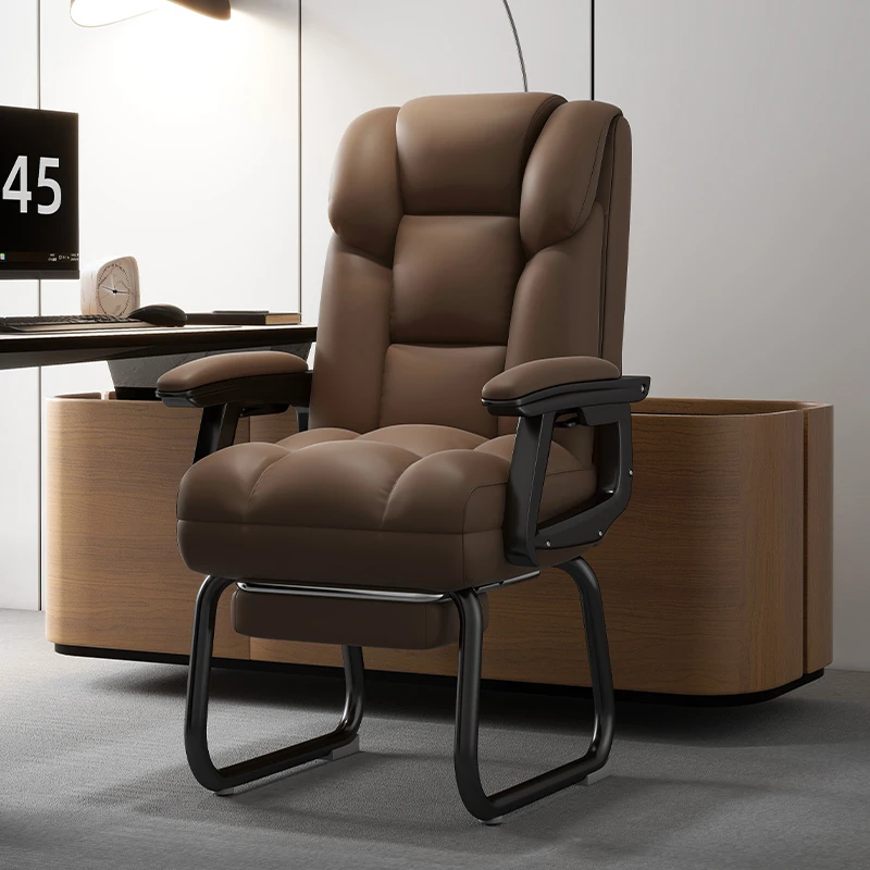 弓形椅家用电脑椅书桌椅办公老板椅可躺休闲沙发座椅书房椅固定脚