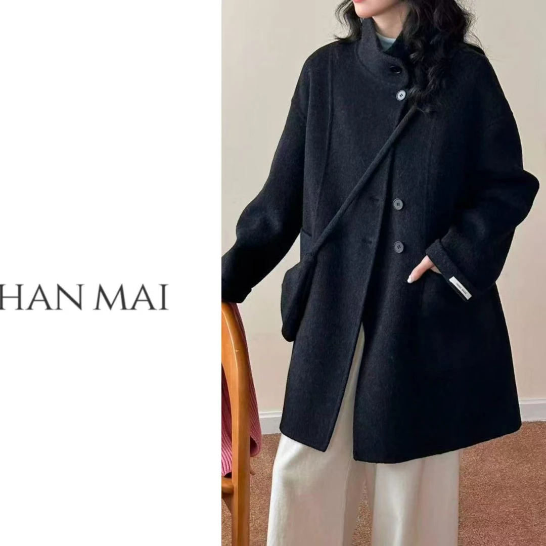 2517韩系立领双面羊咩咩中长款配包包外套