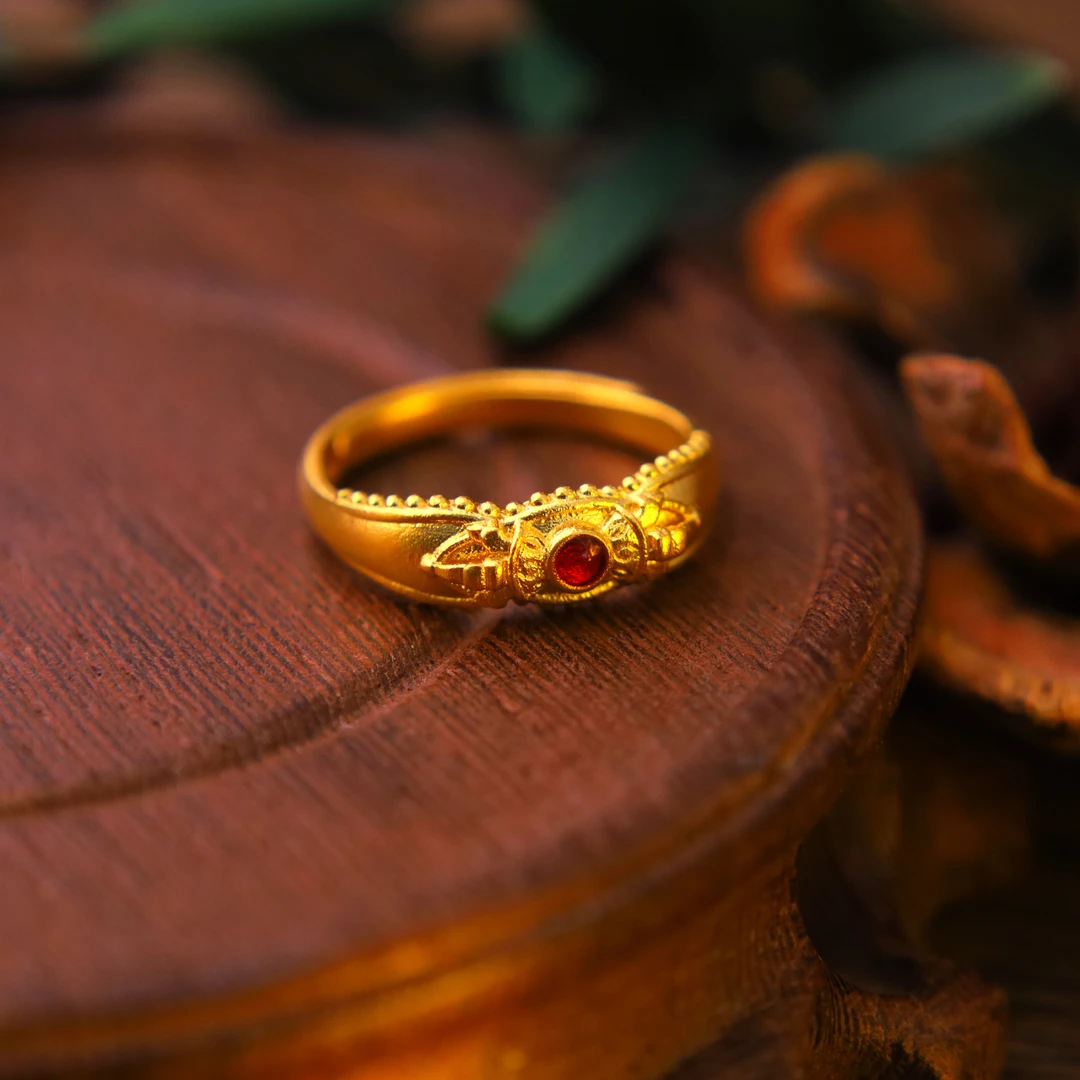 779/克【金刚杵】古法金黄金珐琅彩錾刻降魔杵足金戒指