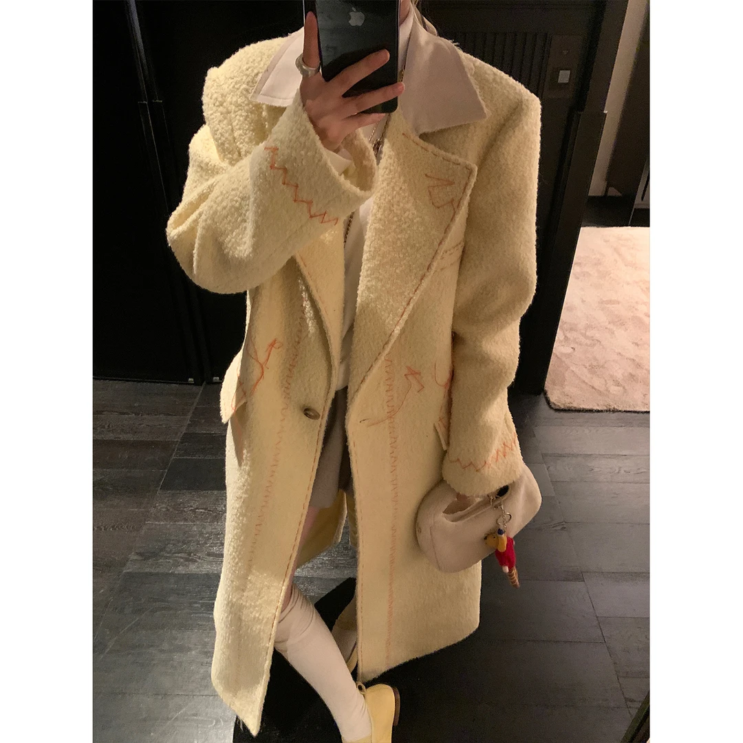 区区欧阳 私服！Margie1*重磅战袍撞色明线呢子大衣女冬季加厚高级
