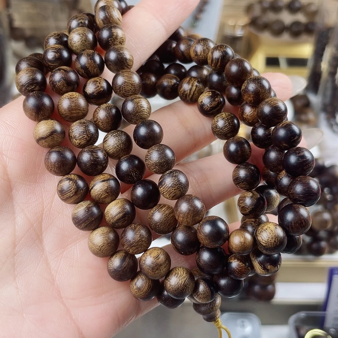 苹****沉香手串越南芽庄老白棋窖藏古董玉化瘤疤虎斑0.8×108