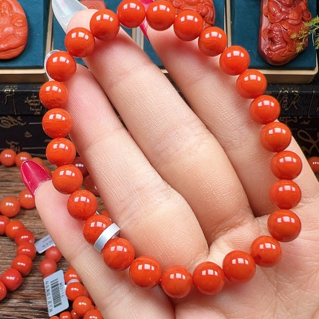 南红玛瑙未镶嵌手串精品 瓦西满肉手串卡7mm+