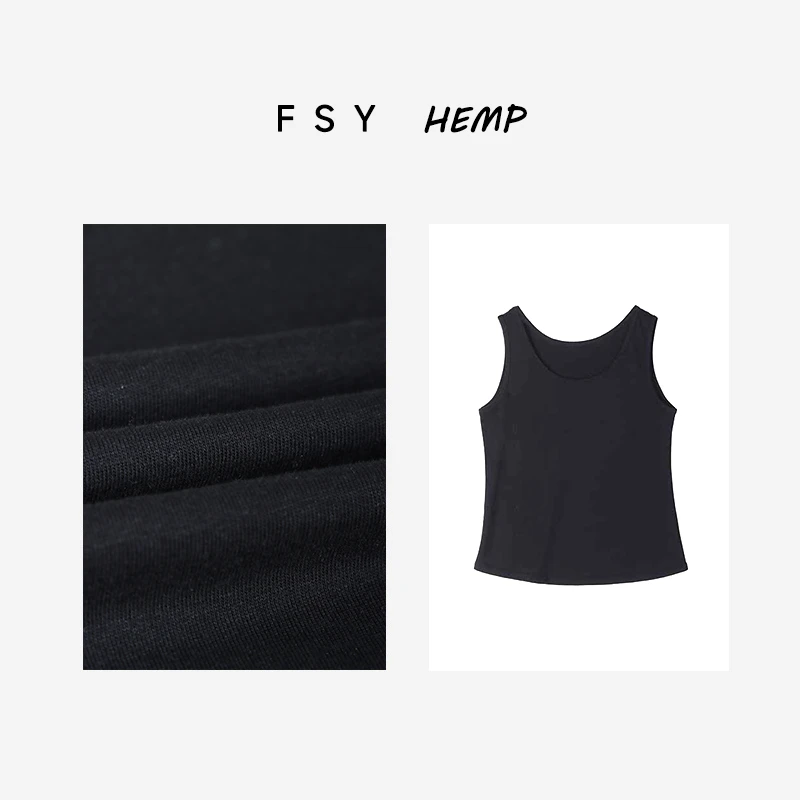 凡丝语汉麻棉圆领高弹打底背心女士针织百搭吊带外穿宽松