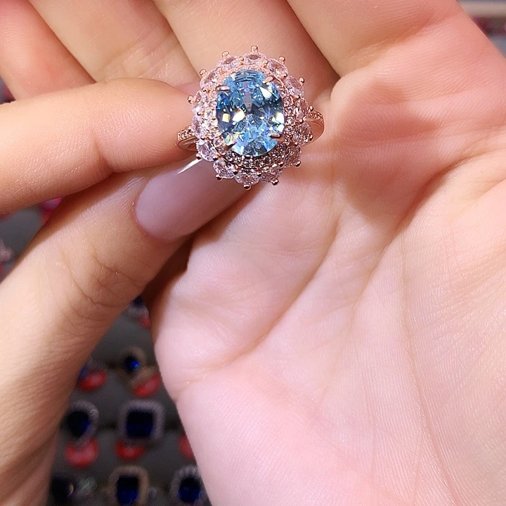 海蓝宝石戒圈银S925镶嵌