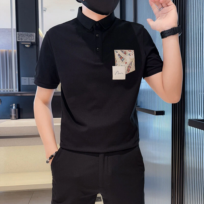 尼皮怀恩时尚感翻领t恤男短袖潮牌贴布设计感潮流半袖Polo衫夏季