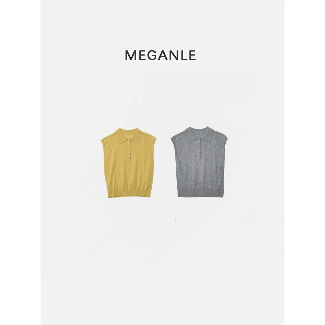 【五扣POLO】MEGANLE 舒适休闲纯色POLO衫针织短袖上衣2025116