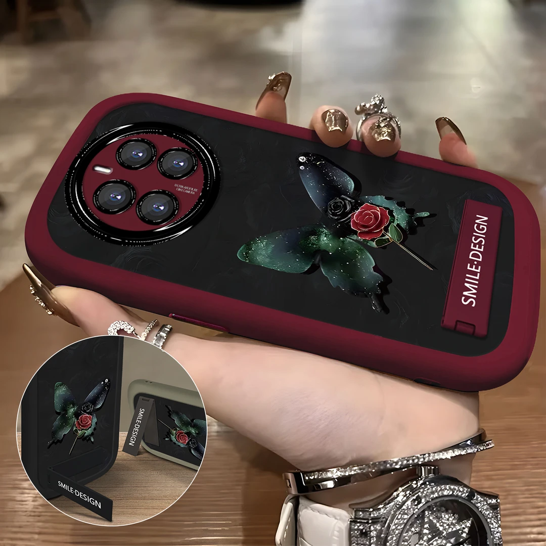 适用于【华为】Mate50/E创意时尚高级感玫瑰蝴蝶防摔手机壳