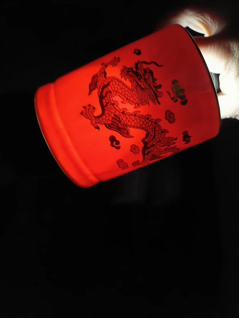 国营四厂骨质瓷中国红龙凤呈祥笔筒