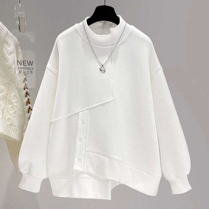 时尚良方~2025秋季半高领卫衣韩版女装春秋短款宽松加厚外套上衣